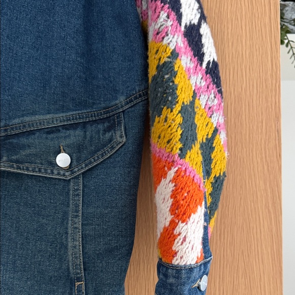 Anthropologie Pilcro Crochet Denim sweater Jacket with Patterned Sleeves XS - Picture 12 of 12